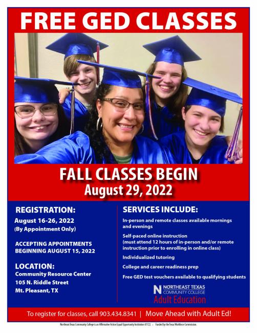 Adult Ed offers free GED, ESL classes Northeast Texas Community College